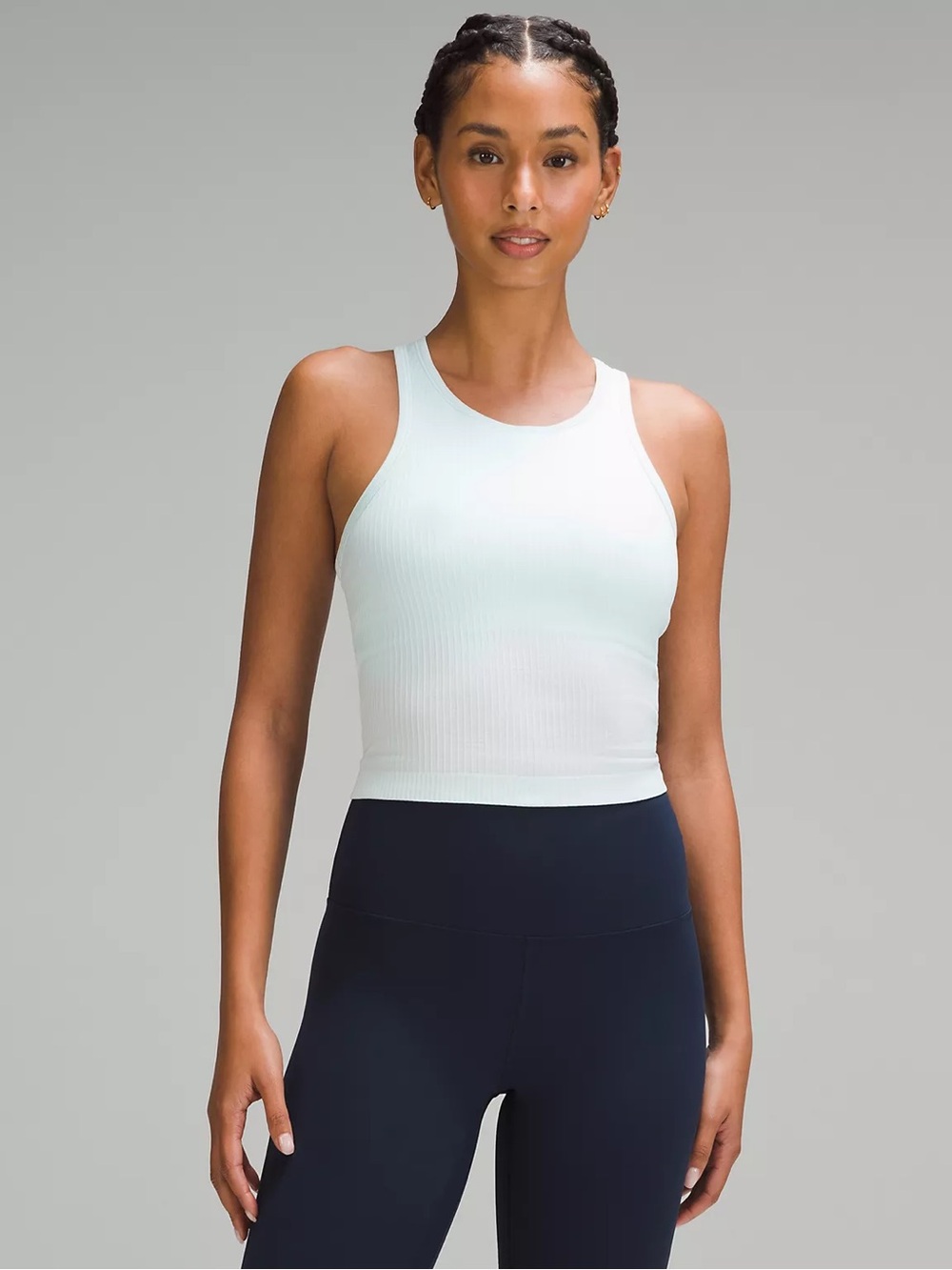 Lululemon Ebb to Street Cropped Racerback Tank Top - Sheer Blue, Size 8